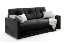 PAOLA stylowa kanapa w czarnym welurze z funkcją spania i pojemnikiem